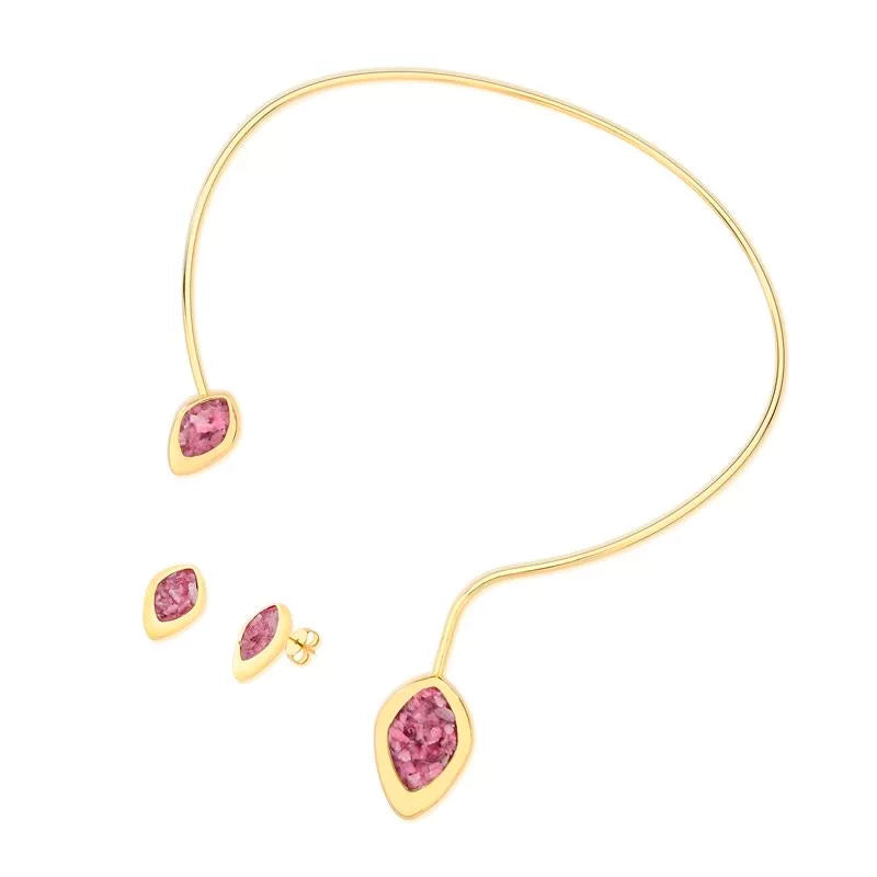 Conjunto fragmentado Rodonita Rosa - Folhado a ouro - 03