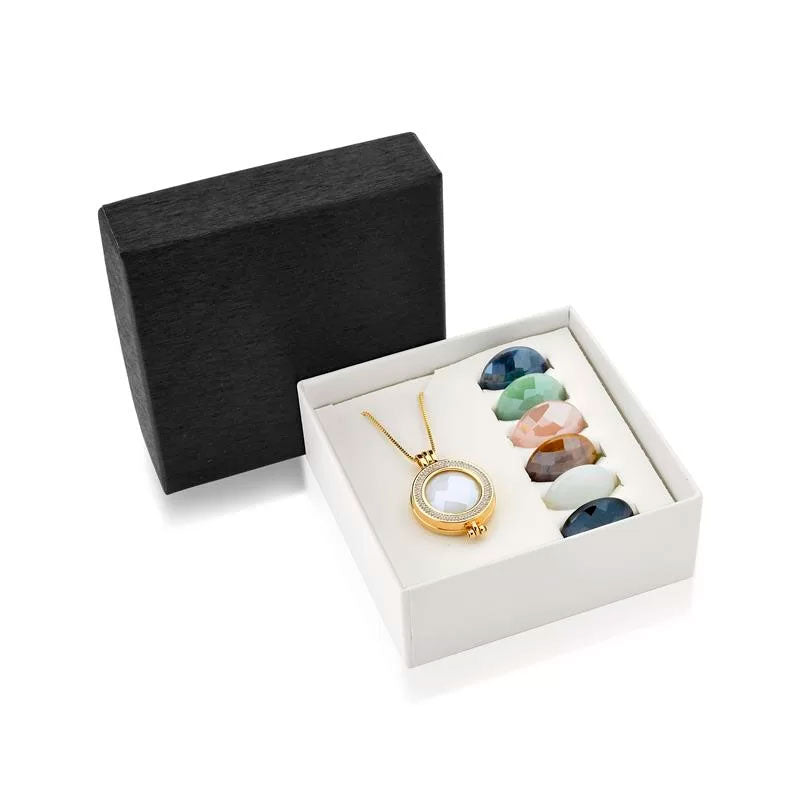 Colar Relicário Combo com 7 pedras - Ródio Branco - Folhado a ouro - 02