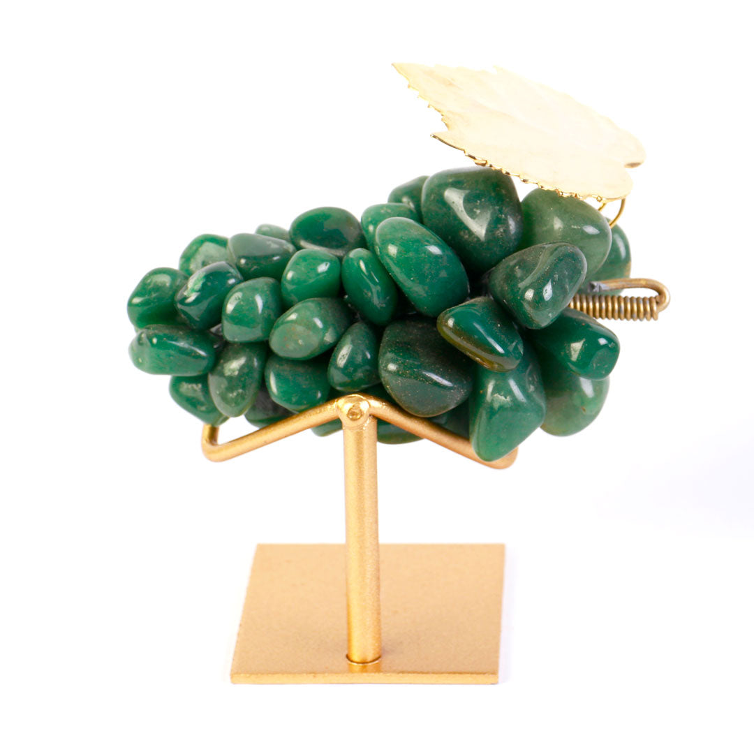 Cacho de Uvas de Pedra Natural de Quartzo Verde Extra - Pequena com suporte