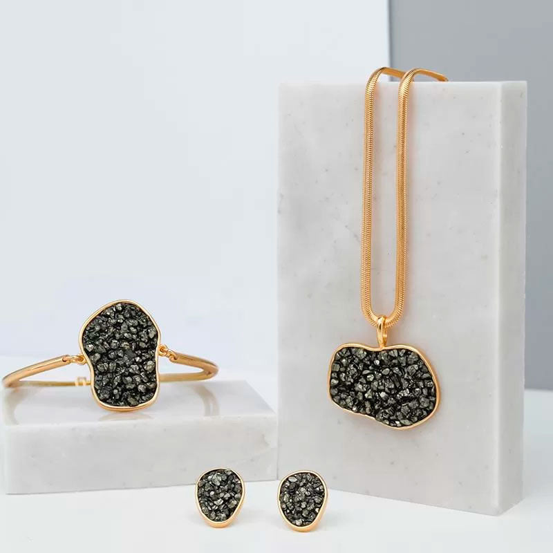 Conjunto Olho de Tigre - Folhado a ouro - 02