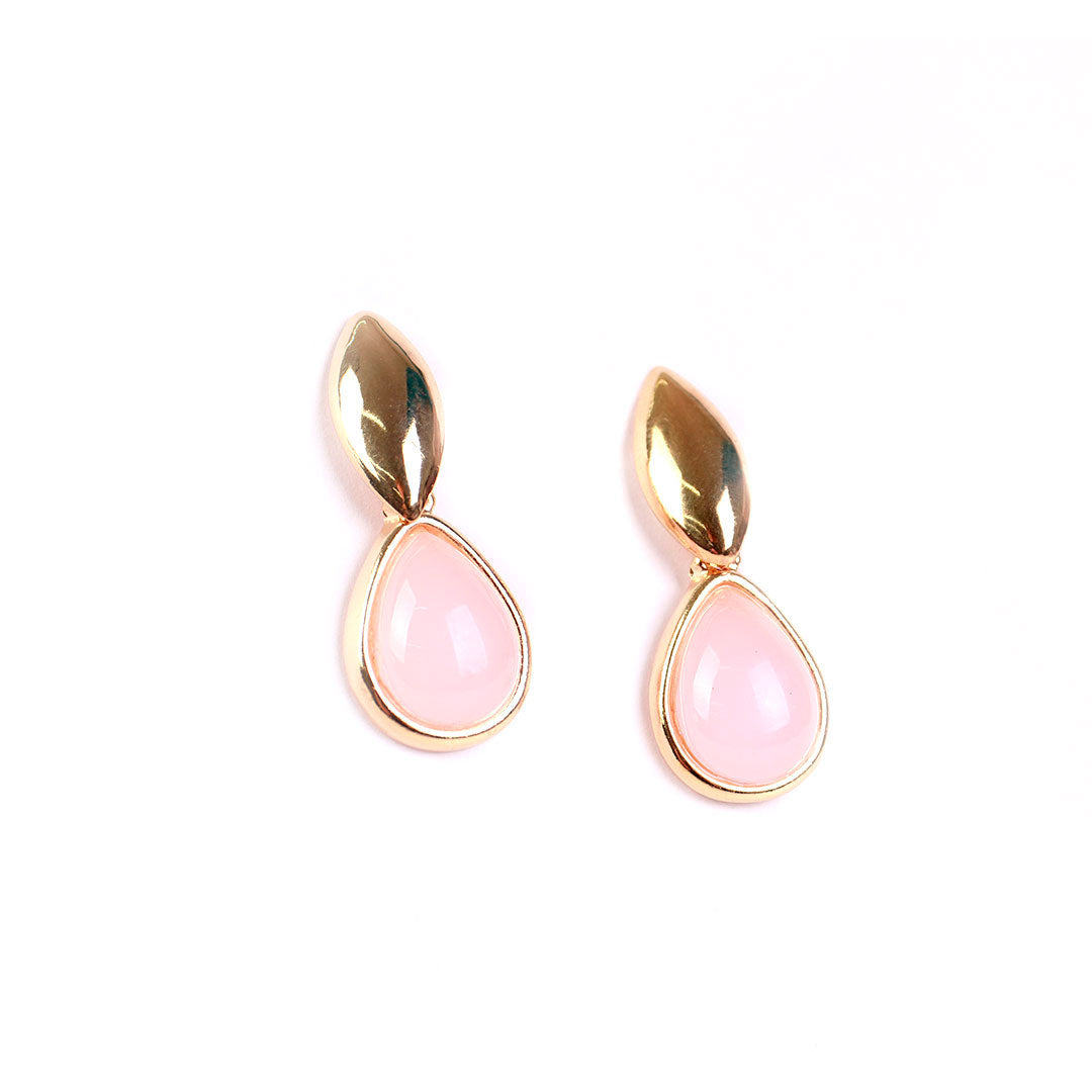 Brinco Mini Gota Quartzo Rosa - Folhado a ouro - 03