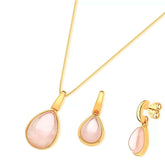 Conjunto Quartzo Rosa - Folhado a ouro - 06