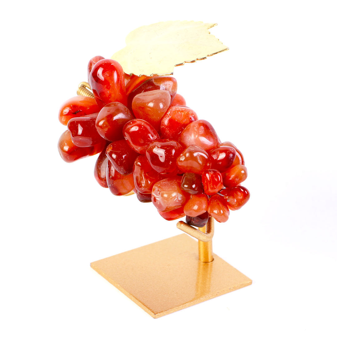 Cacho de Uvas de Pedra Natural de Ágata de Fogo - Pequena com suporte