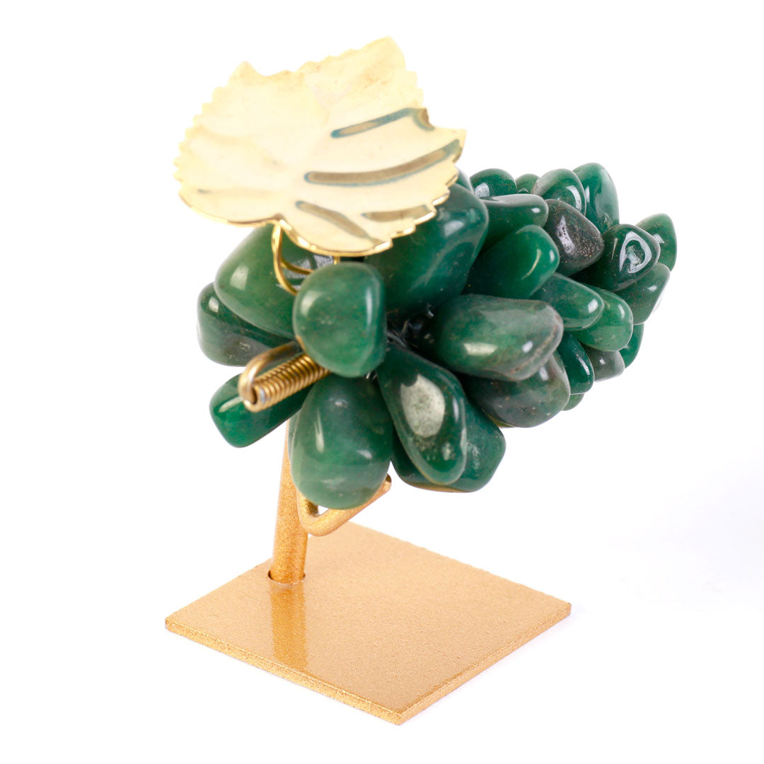 Cacho de Uvas de Pedra Natural de Quartzo Verde Extra - Pequena com suporte