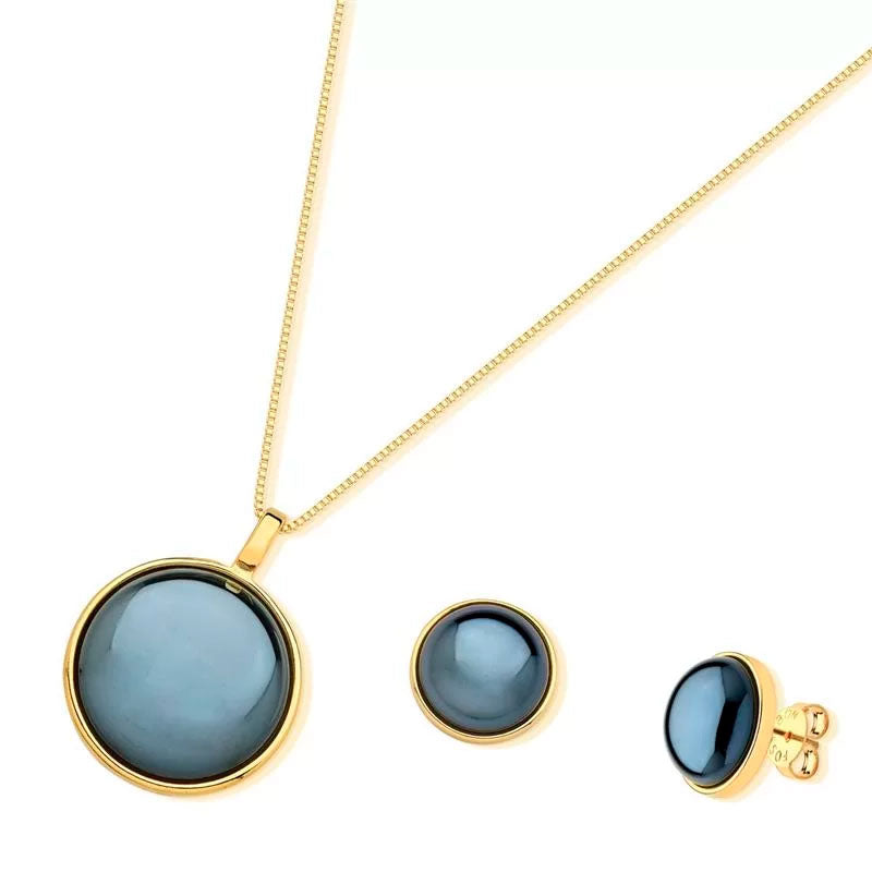 Conjunto Ágata Preta - Folhado a ouro - 01