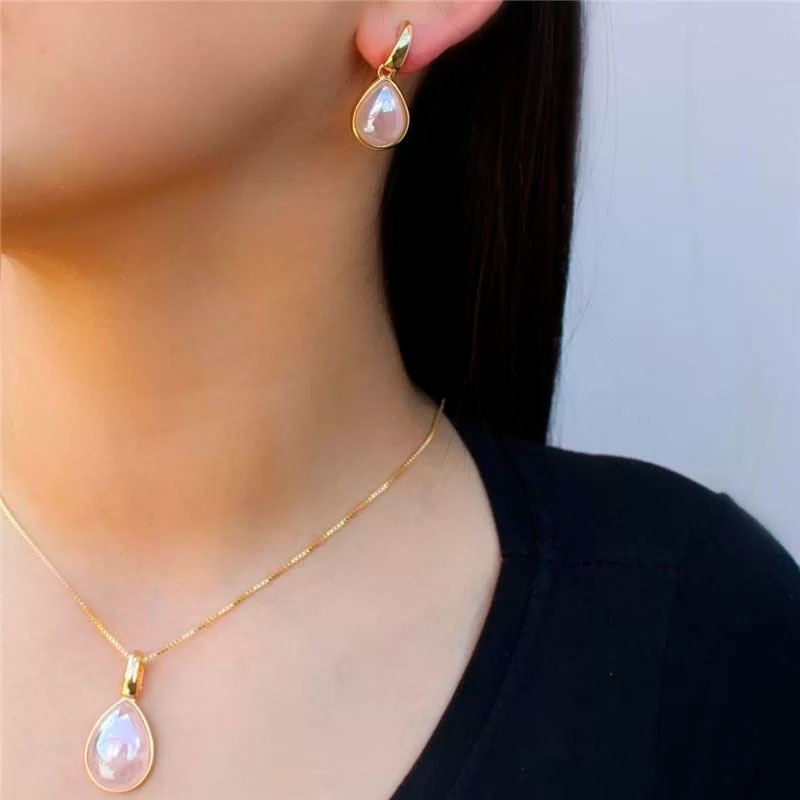 Conjunto Quartzo Rosa - Folhado a ouro - 06