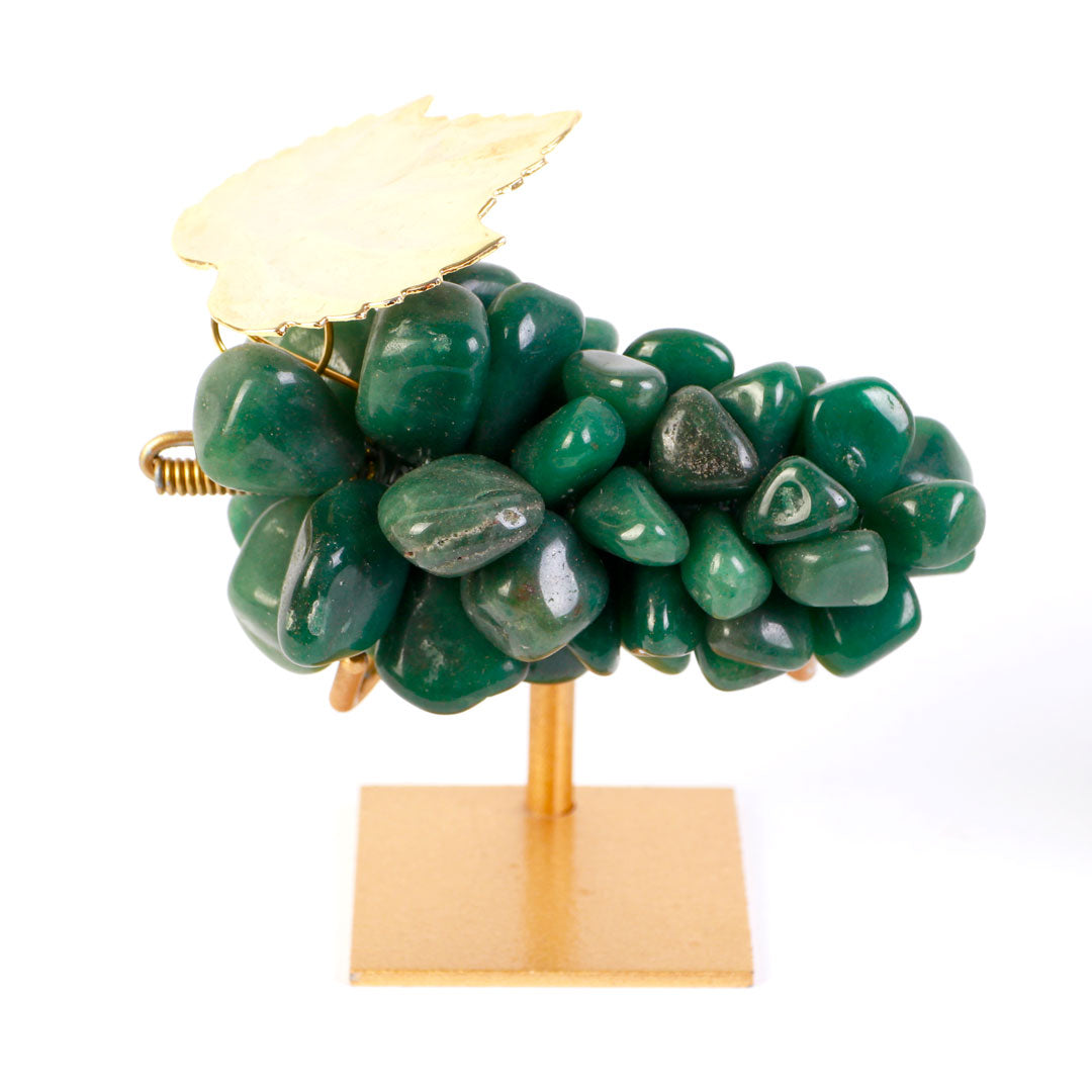 Cacho de Uvas de Pedra Natural de Quartzo Verde Extra - Pequena com suporte
