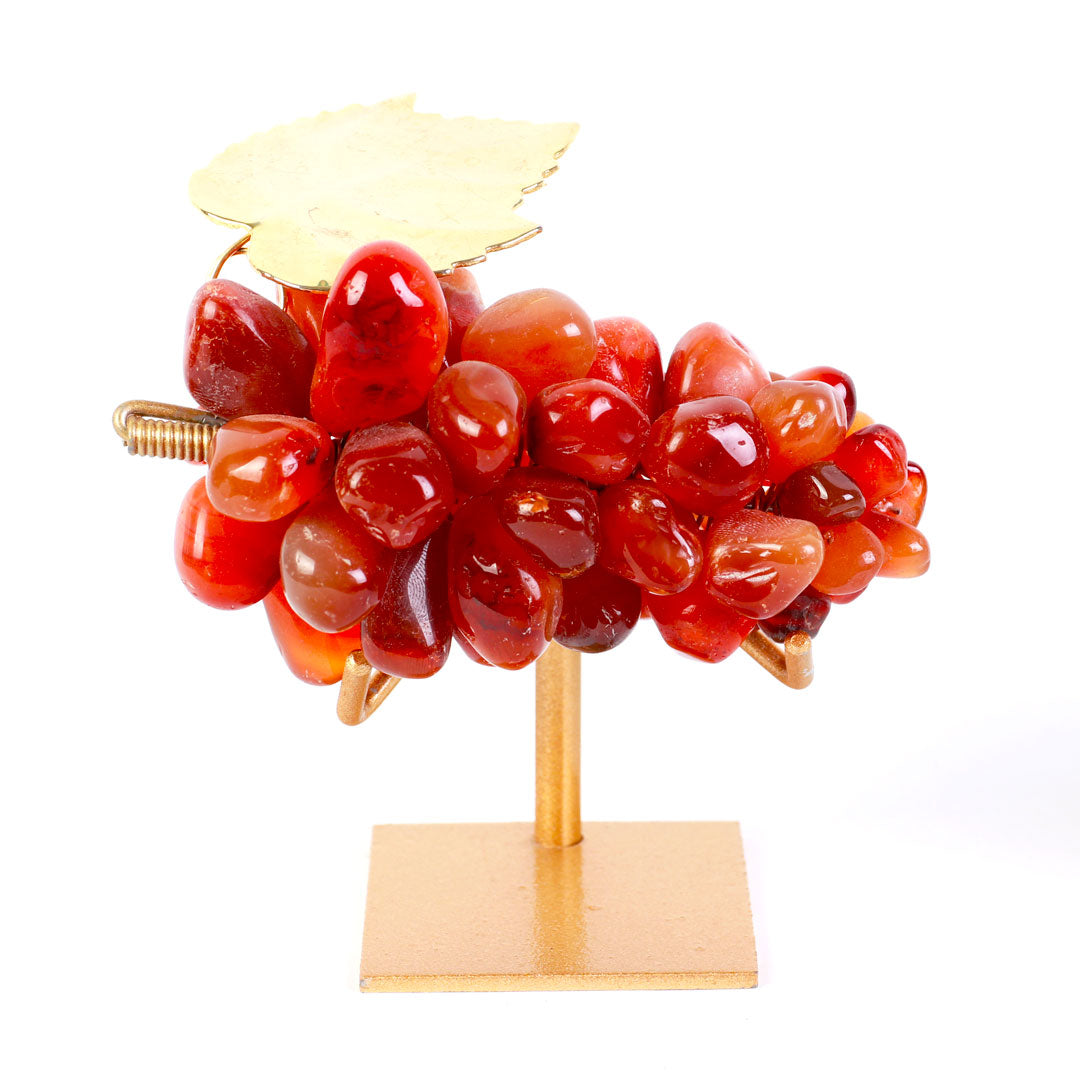 Cacho de Uvas de Pedra Natural de Ágata de Fogo - Pequena com suporte
