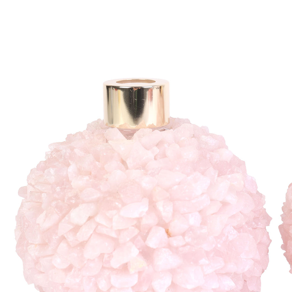 Kit Saboneteira e Difusor de Quartzo Rosa Cascalho Bruto Luxo
