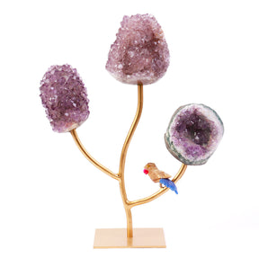 Flores de Ametista com suporte e Mini Pássaro - 01
