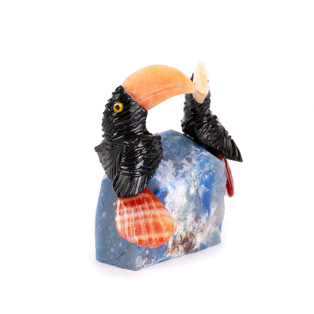 Pássaro em Pedra - Obsidiana Negra com base de Quartzo Azul - 03