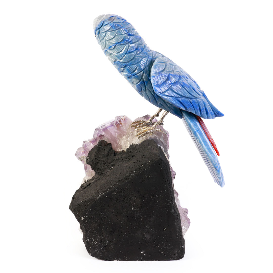 Pássaro de Quartzo Azul com Base de Ametista - 07