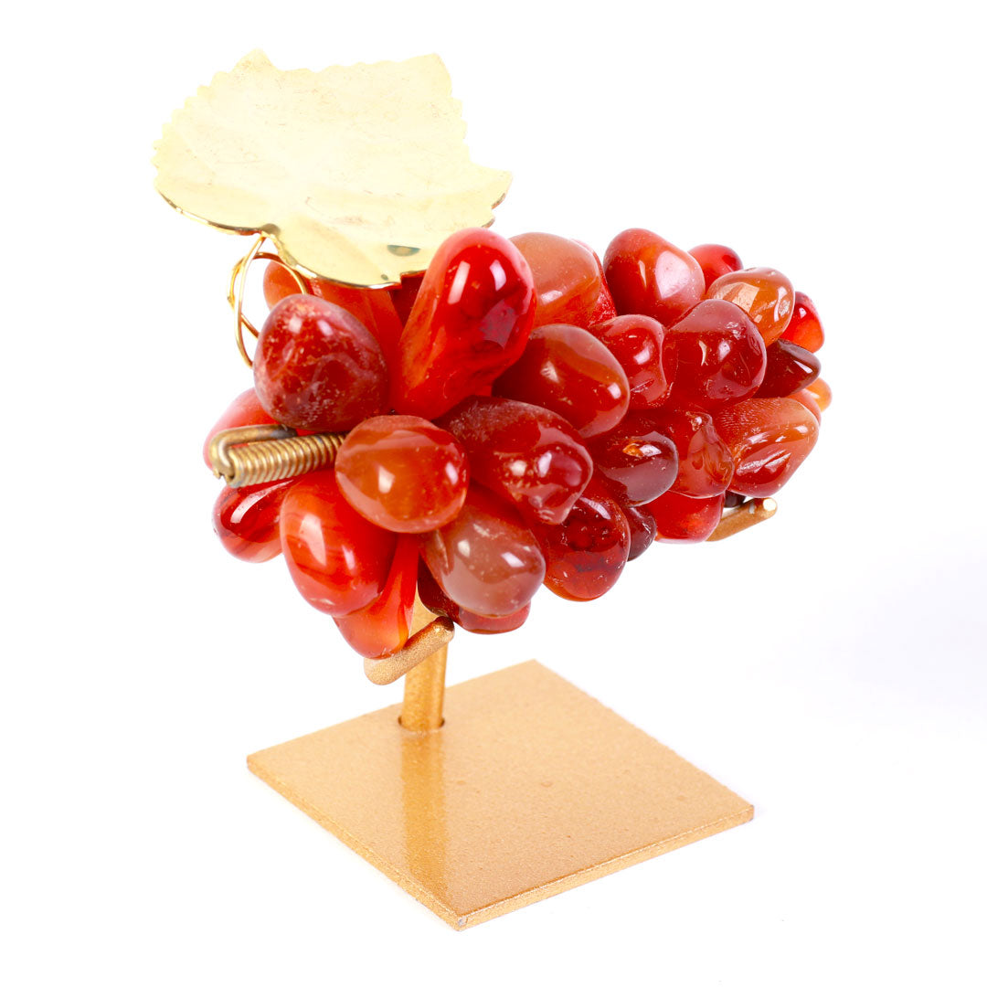 Cacho de Uvas de Pedra Natural de Ágata de Fogo - Pequena com suporte