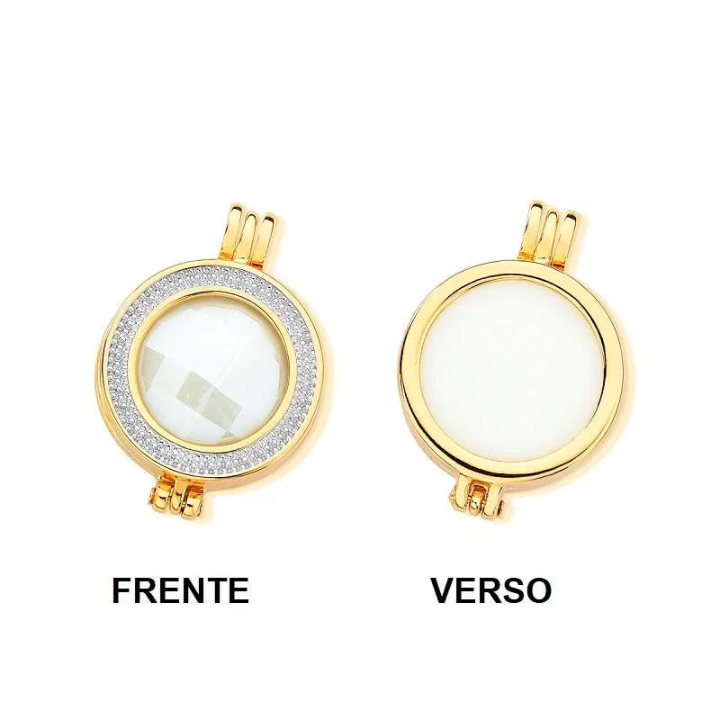 Colar Relicário Combo com 7 pedras - Ródio Branco - Folhado a ouro - 02