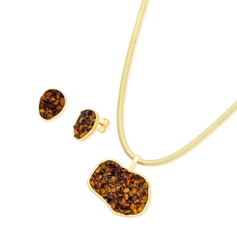 Conjunto Olho de Tigre - Folhado a ouro - 02