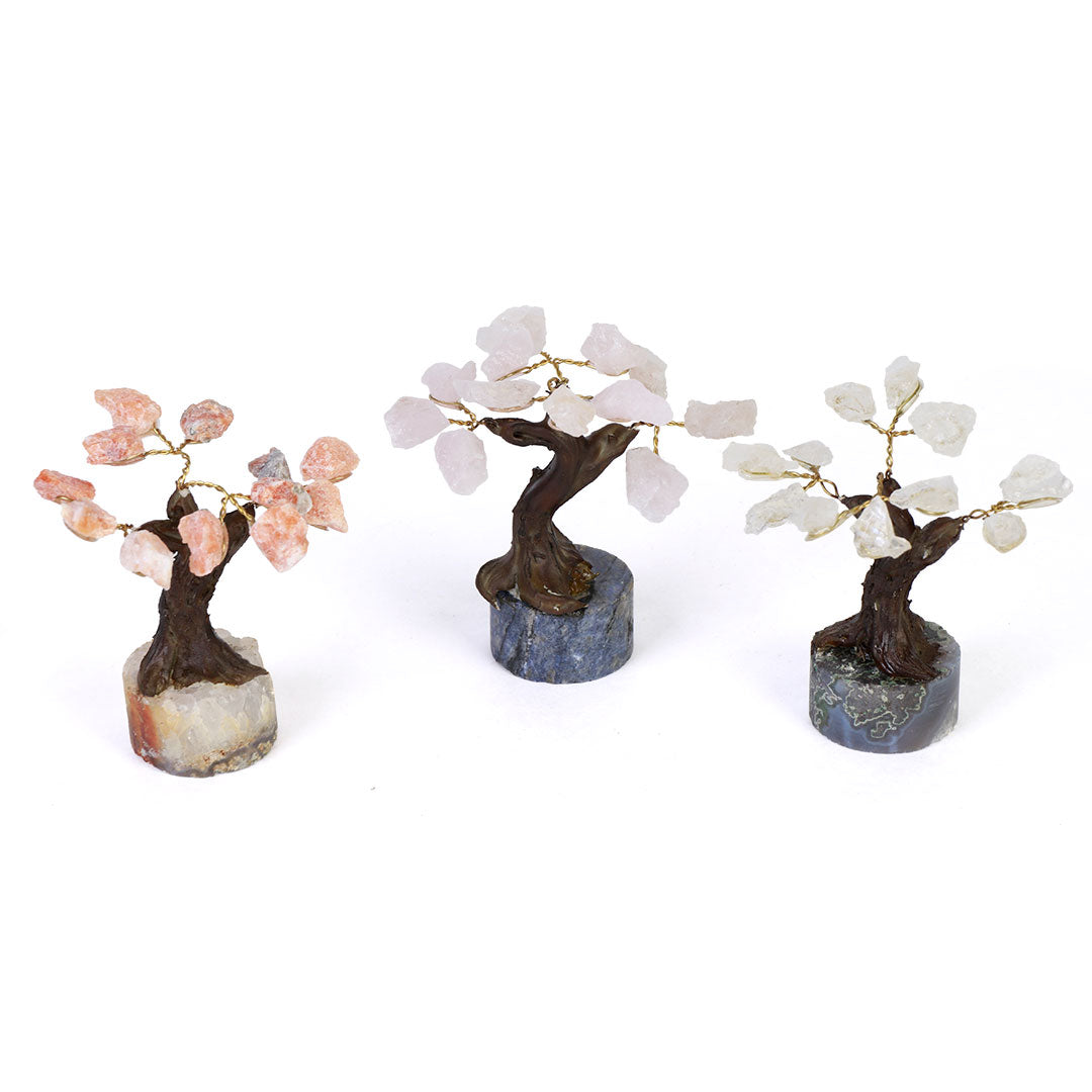 Kit Mini Árvores de Pedra - Cristal, Quartzo Rosa e Calcita Laranja