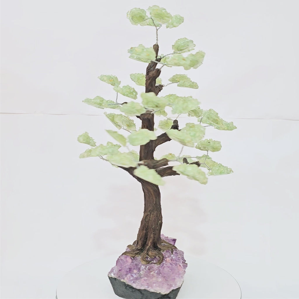 Árvore de Cascalho de Quartzo Verde Resinada com Base de Ametista - Nº 4 - 42cm
