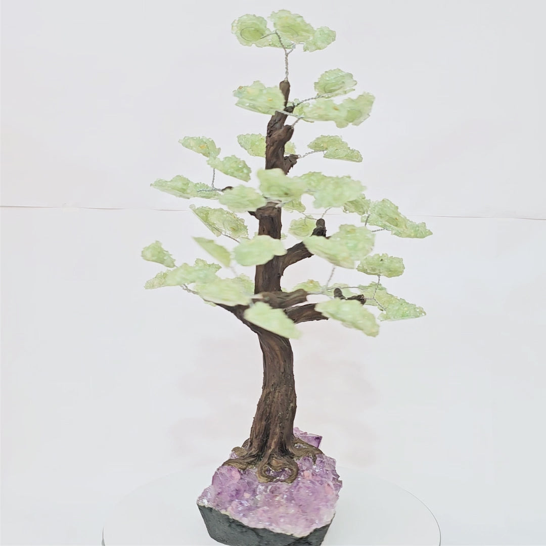 Árvore de Cascalho de Quartzo Verde Resinada com Base de Ametista - Nº 4 - 42cm